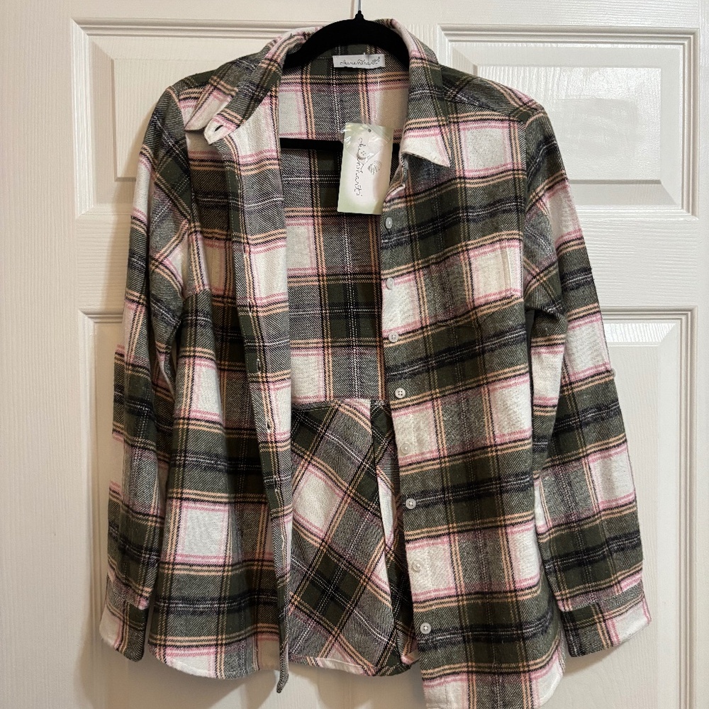 Keren Hart pink and green flannel NWT